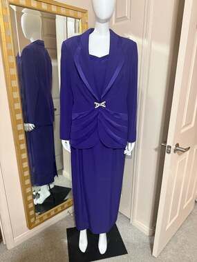St. Anthony Evening Purple 2-Piece Skirt Suit with Rhinestone Bow Accent